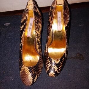 Ted Baker Snakeskin Heels in Black and Gold